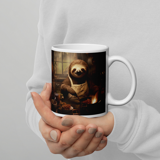 Sloth Chef White glossy mug
