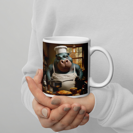 Hippo Chef White glossy mug